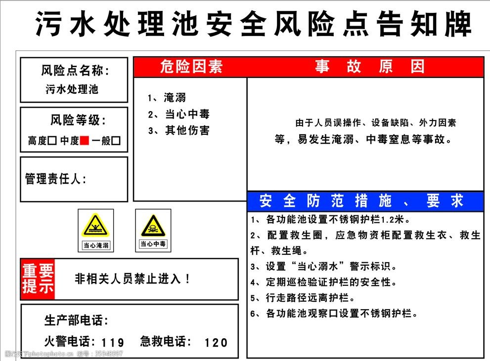 污水处理池安全风险点告知牌风图片 图行天下素材网 5829