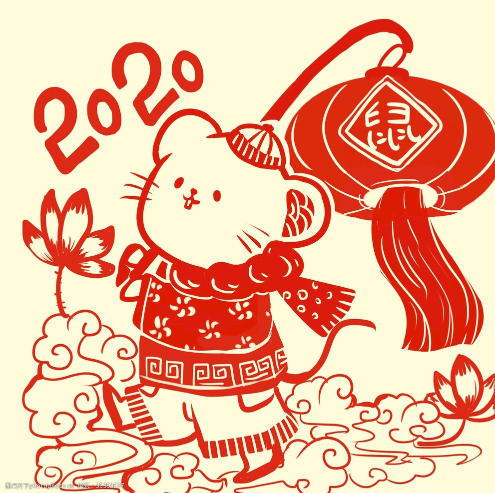 2020鼠年老鼠新年剪纸风提灯图片 图行天下素材网